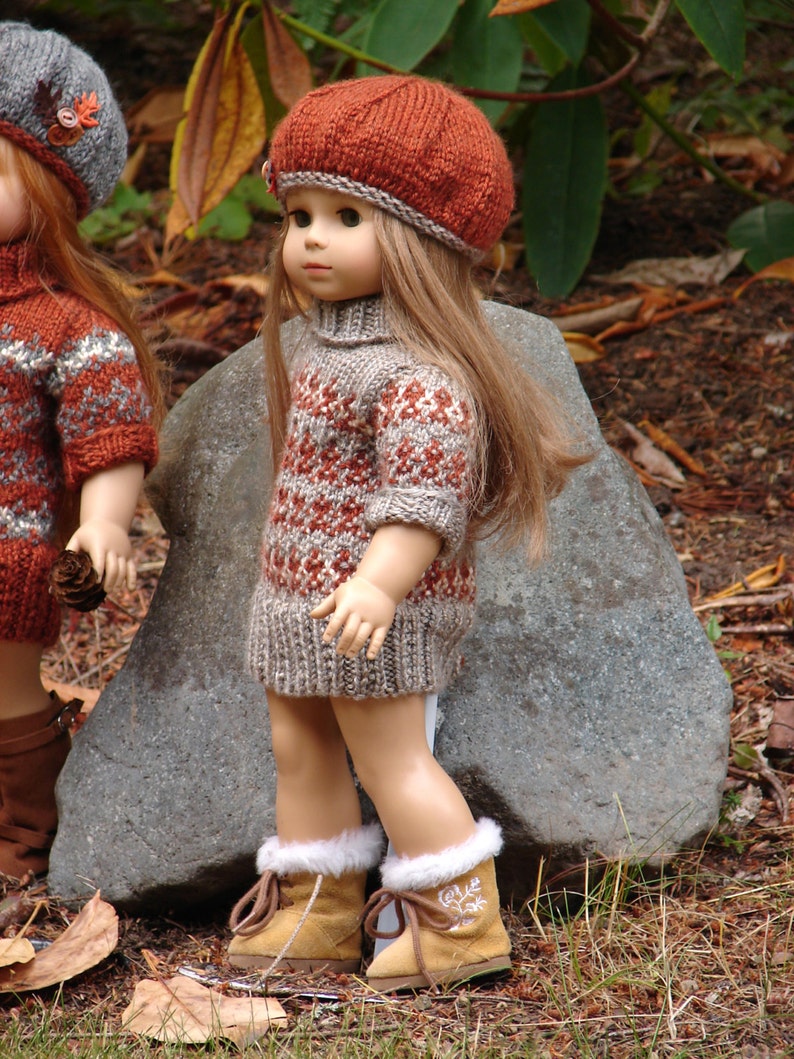 Ayanna, PDF Doll Clothes a faux fair isle sweater dress knitting pattern for American Girl Dolls & 18 Gotz Dolls by Debonair Designs image 4