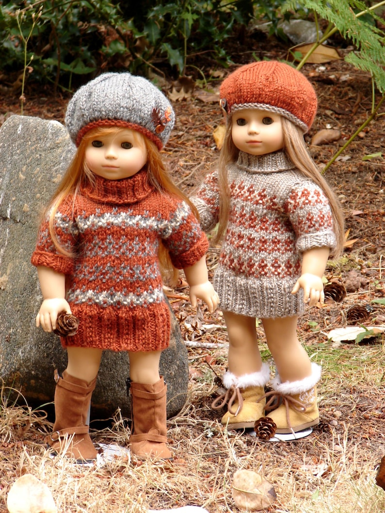 Ayanna, PDF Doll Clothes a faux fair isle sweater dress knitting pattern for American Girl Dolls & 18 Gotz Dolls by Debonair Designs image 2