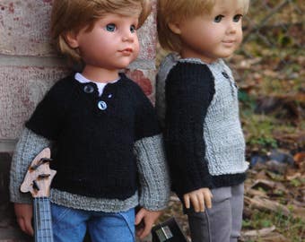 Boys Rock, PDF Doll Clothes a Henley Trendy Sweater designed to fit both American Boy & Slim boy dolls by Debonair Designs