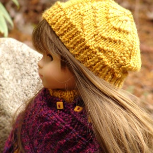 Platanus Beanie, PDF Beanie hat knitting pattern designed to fit 18" American Girl Dolls also fits Gotz Happy Kidz & Hannah Dolls