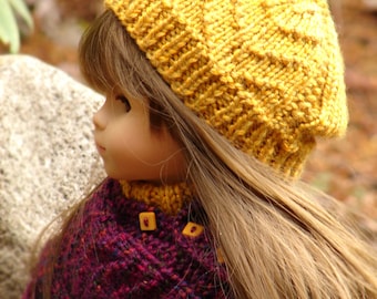 Platanus Beanie, PDF Doll Clothes a Beanie hat knitting pattern designed to fit American Girl Dolls by Debonair Designs