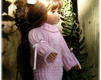 Matsuri, PDF Doll Clothes a stylish cowl-neck sweater dress knitting pattern for American Girl Dolls by Debonair Designs