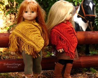 Platanus, PDF Doll Clothes a Poncho-Wrap with Fingerless-Mitts knitting pattern for 18" American Girl/Gotz Dolls by Debonair Designs