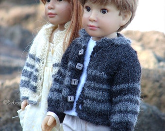 Columbia PDF Slim 18" Doll Clothes a Unisex Jacket/Cardigan knitting pattern designed to fit Kidz n’ Cats dolls by Debonair Designs