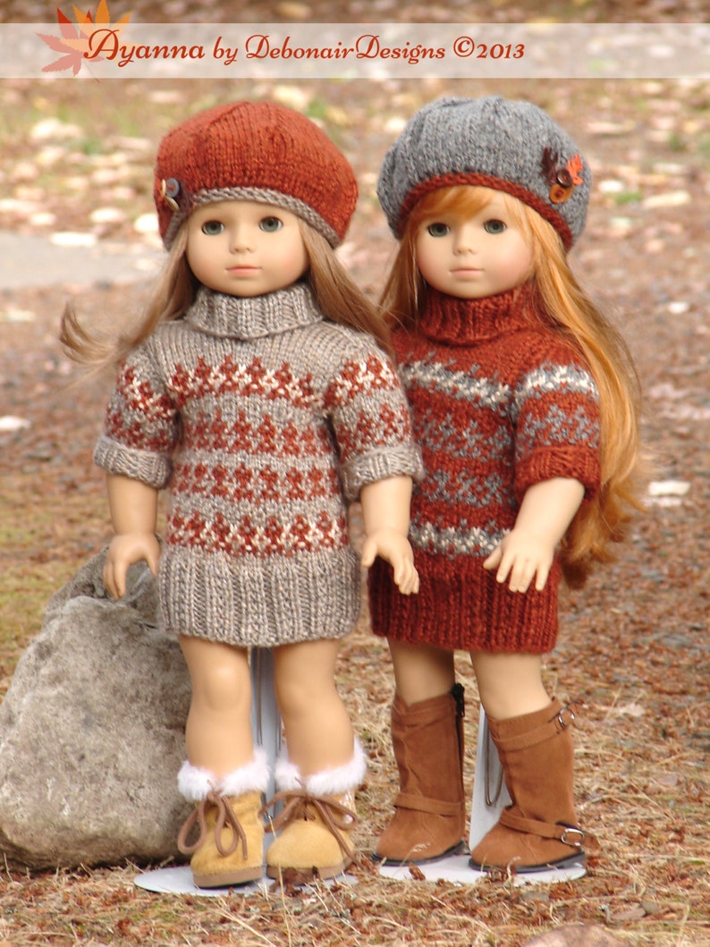 Ayanna, PDF Doll Clothes a faux fair isle sweater dress knitting pattern for American Girl Dolls & 18 Gotz Dolls by Debonair Designs image 1