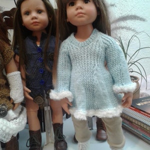 OOAK Hand Knitted Winter Dress designed to fit Gotz Hannah and Happy Kidz dolls