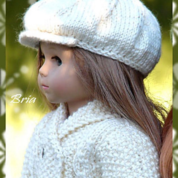 Newsboy Cap, PDF Doll Clothes a trendy newsboy cap knitting pattern designed for American Girl/Boy Dolls by Debonair Designs