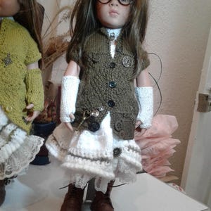 OOAK Hand Knitted Steampunk Outfit designed to fit Gotz Happy Kidz and Hannah dolls, also fits 18inch American Girl dolls
