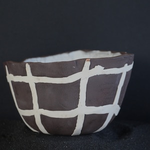Bowl, ceramic, satin white, black, artistic, decorative, inlaid pattern, relief, salad, poke, bowl, nibbles, service, rice, handmade