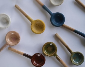 Ceramic spoon, stoneware spoon, sauce, coffee, hand of salt, color, ... handmade
