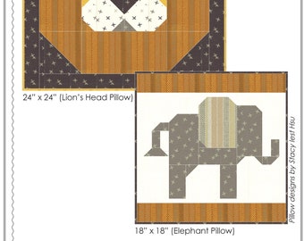 Lion' Head Pillow and Elephant Pillow Stacy Iest Hsu Quilt Pattern PDF