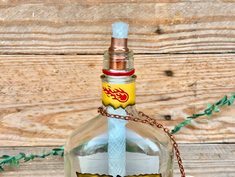 Fireball Cinnamon Whisky Whiskey Tiki Torch Recycled Bottle Table Top Tiki Torch