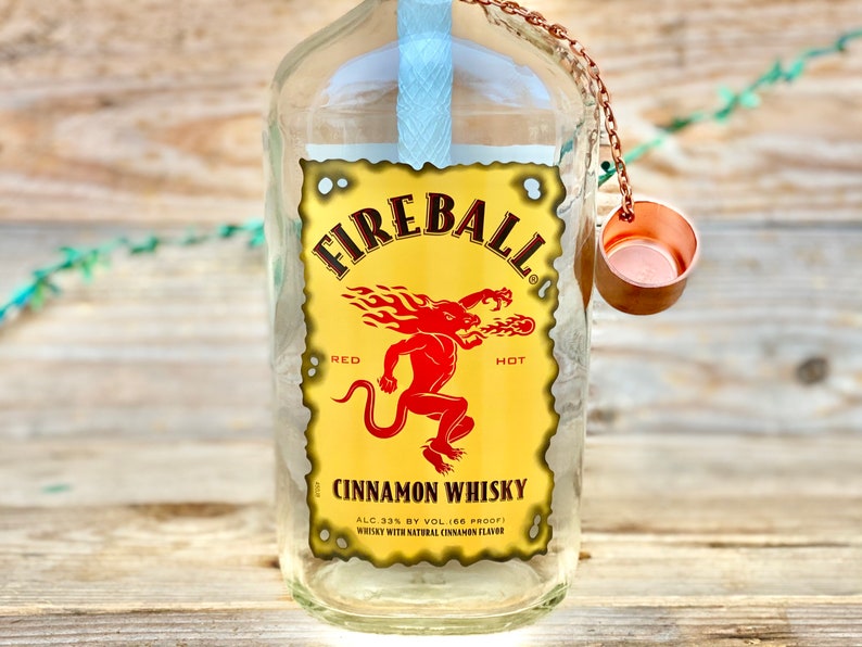 Fireball Cinnamon Whisky Whiskey Tiki Torch Recycled Bottle Table Top Tiki Torch