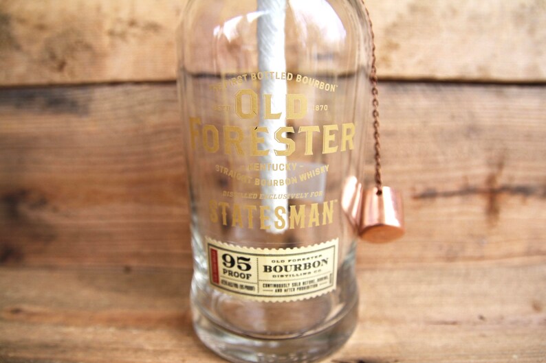 Old Forester Statesman Kentucky Bourbon Whiskey Recycled Bottle Table Top Tiki Torch