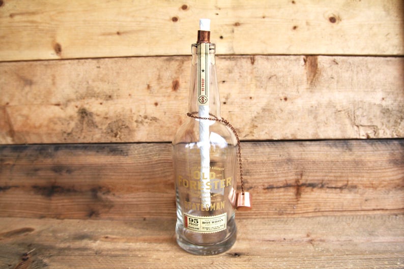 Old Forester Statesman Kentucky Bourbon Whiskey Recycled Bottle Table Top Tiki Torch