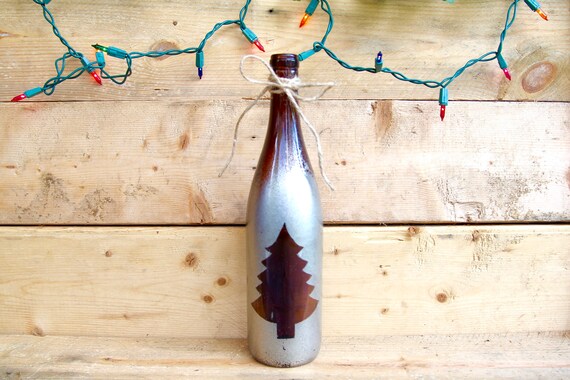 Silver Christmas Tree Recycled Wine Bottle Vase Centerpiece Or Etsy