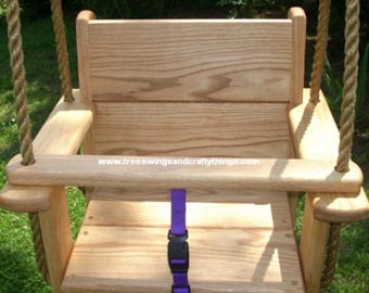 Wood Tree Swing- Red Oak Kids Seat Style