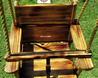 Wood Tree Swing- Charred Wood Kids Seat Style
