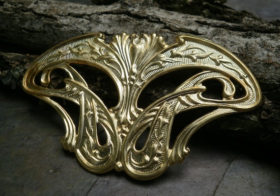 Raw Brass Stamping Art Nouveau Focal Piece