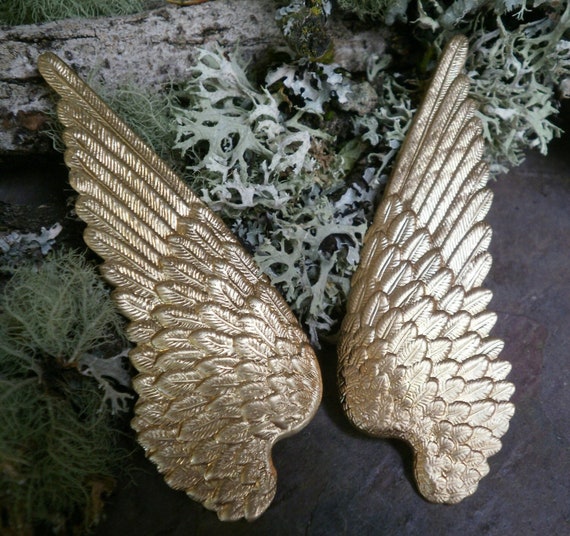 Raw Brass Stamping Extra Large Angel Bird Wings Pair Made in the USA