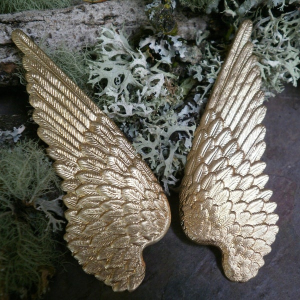 Raw Brass Stamping Extra Large Angel Bird Wings Pair