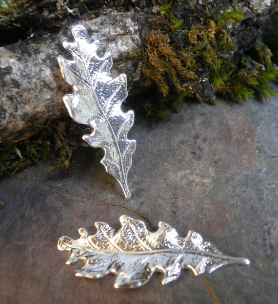 Silver Plated Stamping Tiny Oak Leaf Pair
