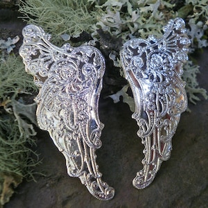 Silver Plated Stamping Medium Fantasy Wings Pair