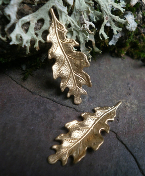 Raw Brass Stamping Small Oak Leaf Pair