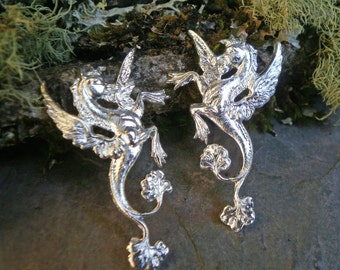 Silver Plated Stamping Hippocanthus Winged Horse Pair Mythological Beast
