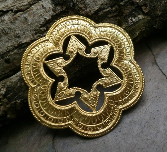 Raw Brass Stamping Art Nouveau Focal Piece Six Pointed Star Made in the USA
