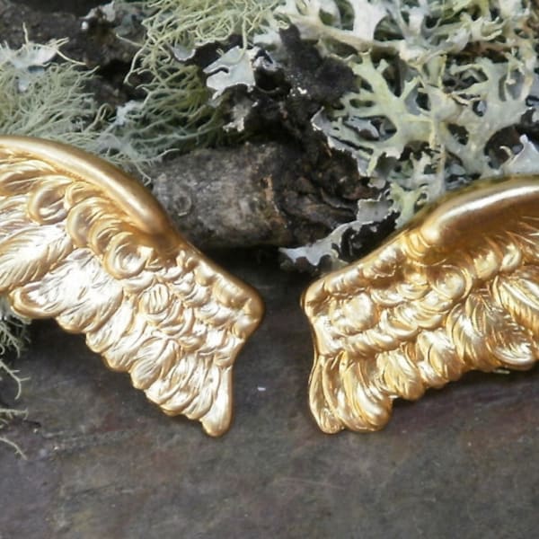 Raw Brass Stamping Graceful Angel Wings Bird Pair