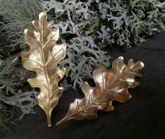 Raw Brass Stamping Medium Oak Leaves Pair