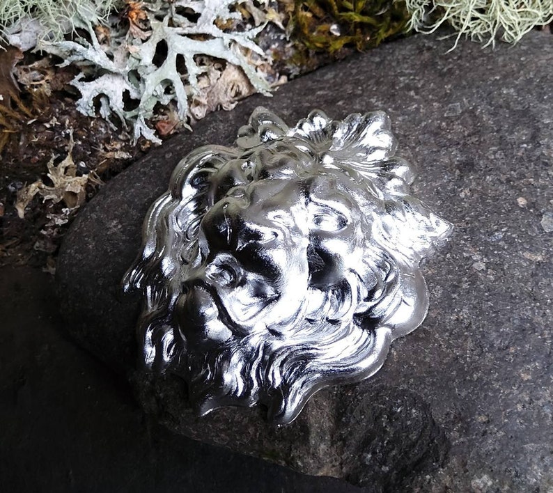 Bright Silver Stamping Lion Head Large