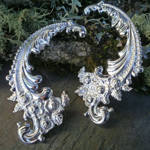 Silver Plated Stamping Botanical Fantasy Pair Large