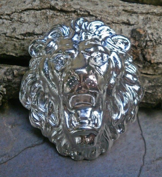 Bright Silver Plated Brass Stamping Cat Lion Face Large