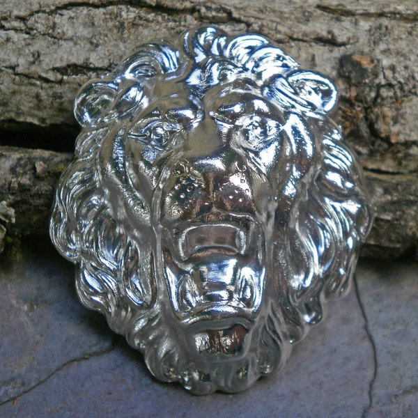 Bright Silver Plated Brass Stamping Cat Lion Face Large
