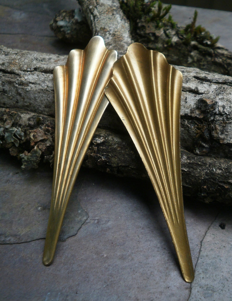 Raw Brass Stamping Large Fan Flare Focal Pair zdjęcie 5