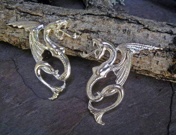 Silver Plated Stamping Dragon Pair Part 3