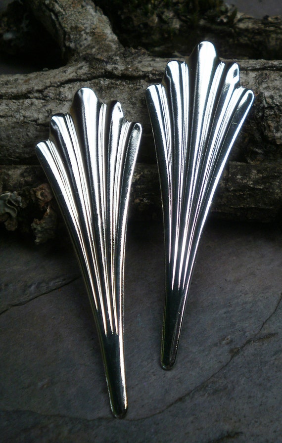 Bright Silver Plated Brass Stamping Large Fan Flare Focal Pair Made in the USA