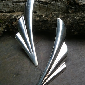 Bright Silverplated Brass Stamping Small Fan Flare Focal Pair