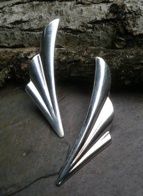 Bright Silverplated Brass Stamping Small Fan Flare Focal Pair