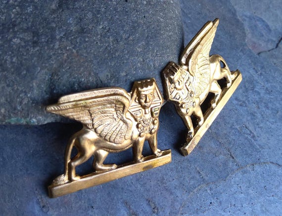 Raw Brass Egyptian Sphinx Set Right and Left Item C