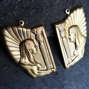 Raw Brass Egyptian Theme Sphinx Stamping Pair Right and Left