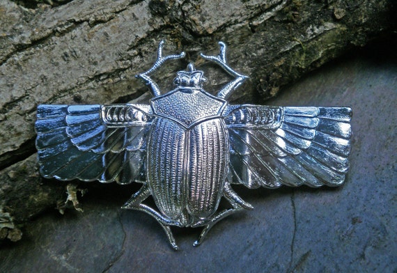 Bright Silver Plated Brass Stamping Wing Scarab Beetle Made in the USA