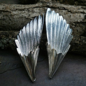Bright Silver Plating Stamping Medium Fan Flare Focal Pair Folded