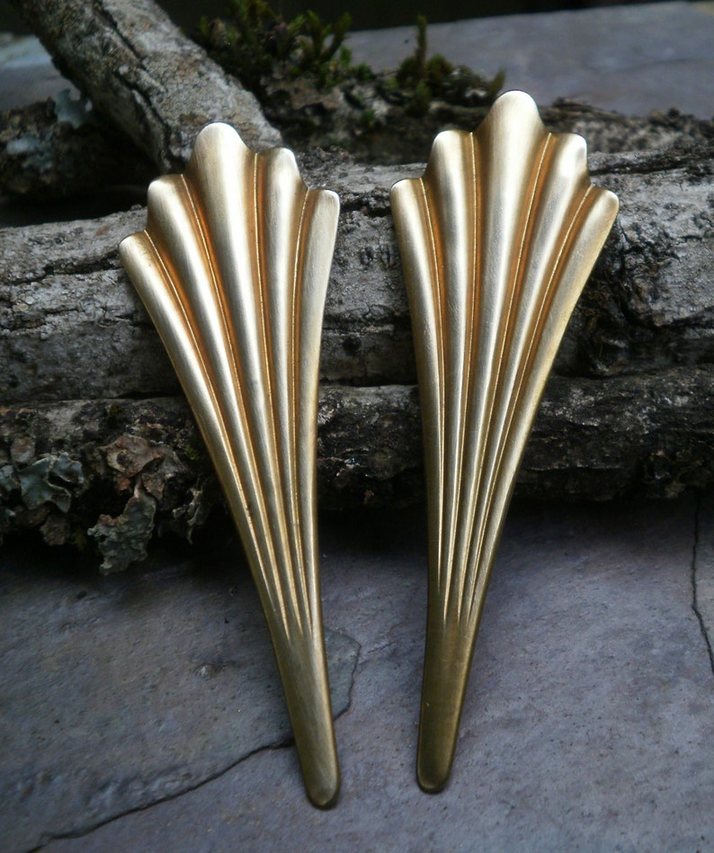 Raw Brass Stamping Large Fan Flare Focal Pair image 4