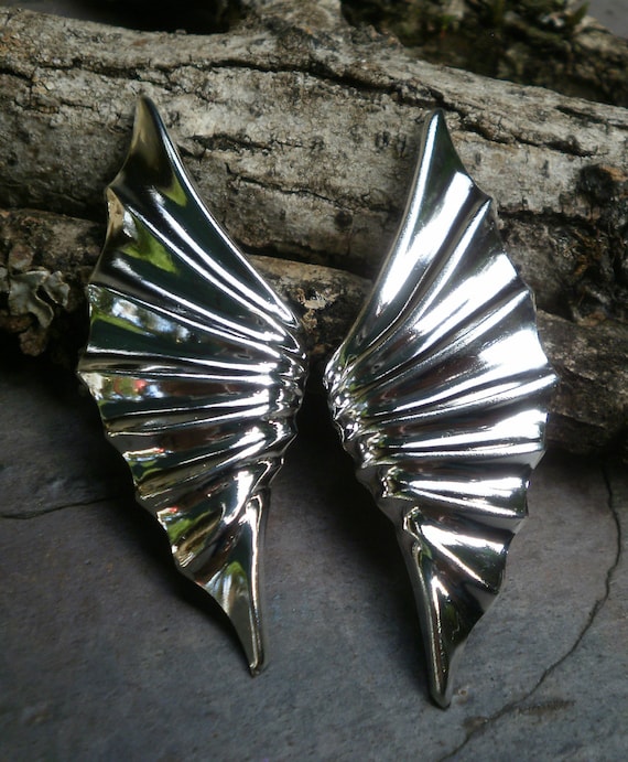 Bright Silver Brass Stamping Large Devils Wings Right and Left Part 1