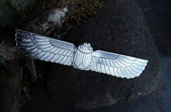 Bright Silver-plated Scarab Beetle with Wings Large