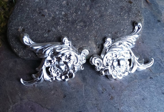 Silver-plated Stamping Rose Pair Right and Left Embellishment
