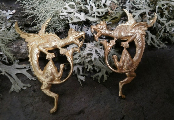 Raw Brass Stamping Dragon Pair Part 5